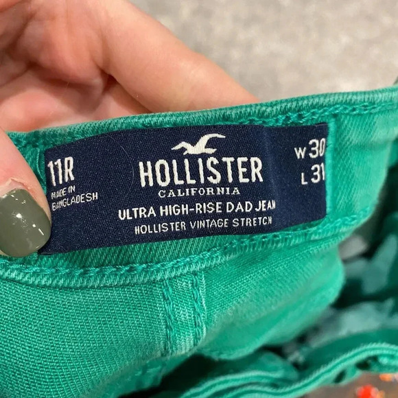 Hollister Womens Ultra High Rise Dad Jean Size 11R-30x31 in Green - Picture 6 of 7